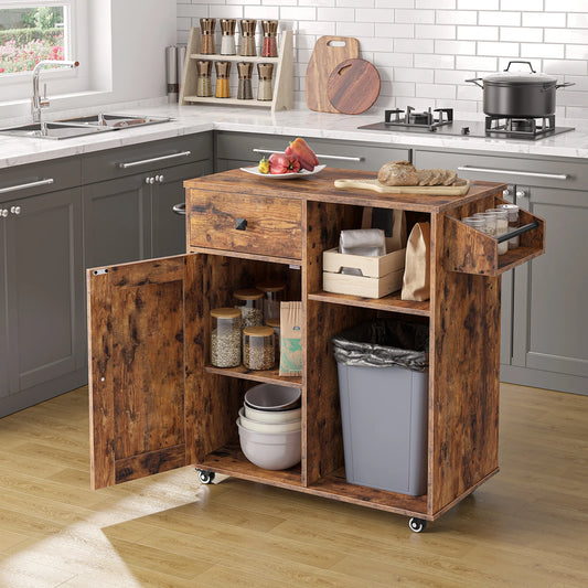 Kitchen Island Storage Cabinet with Drawer and Spice Rack Wood Assembly Corner Shelf
