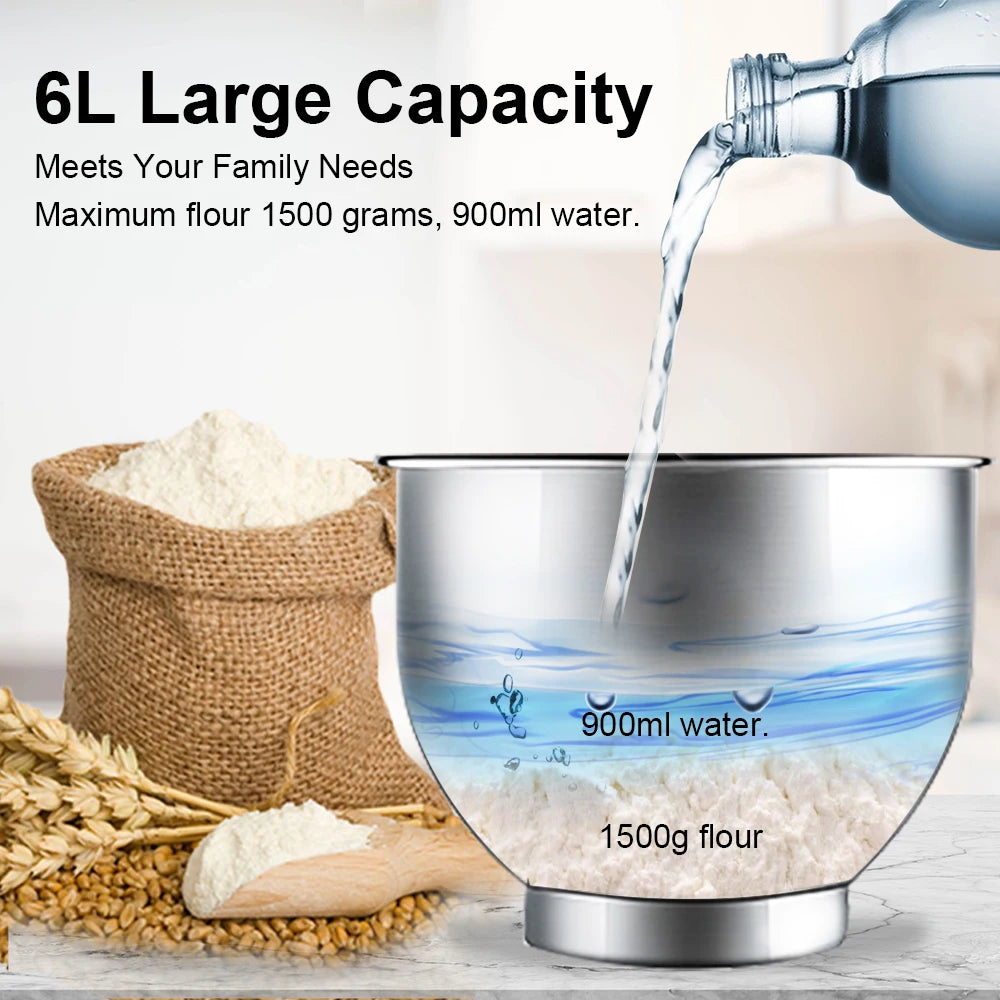 BioloMix Kitchen Food Stand Mixer 1200W 6L Blender with Quiet Motor Cream Egg Whisk and 6 Speed Settings