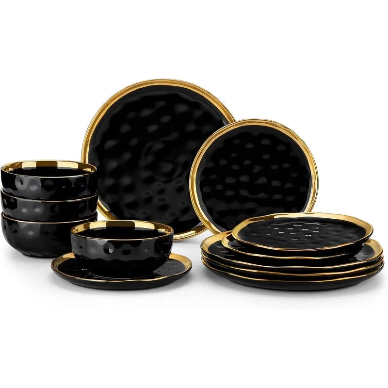 12 Pieces Plates and Bowls Sets, Porcelain