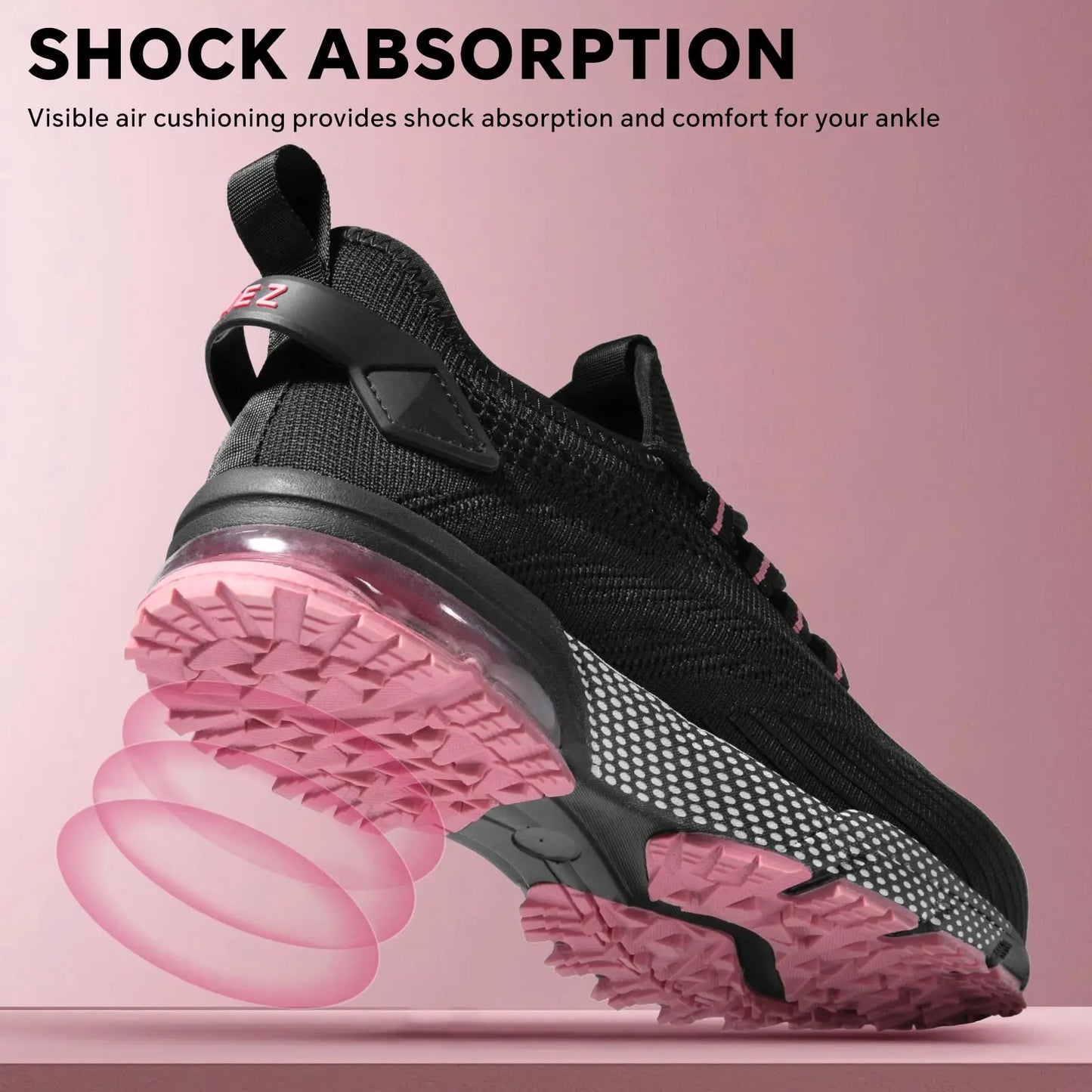 SPIEZ Safety Shoes for Women,Lightweight Non Slip Work Shoes,Air Cushion Safety Sneakers for Work and Daily Wear Black/Pink