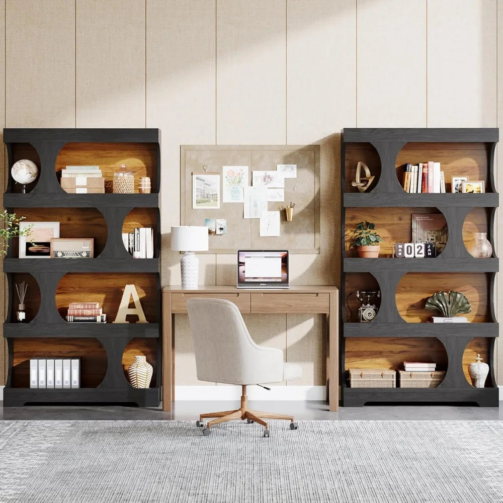 71 Inch Tall Bookcase Set of 2 Modern Wood Display Shelves