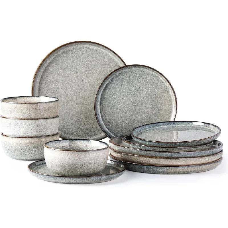 Ceramic Dinnerware Sets for 4, 12 Pieces Stoneware
