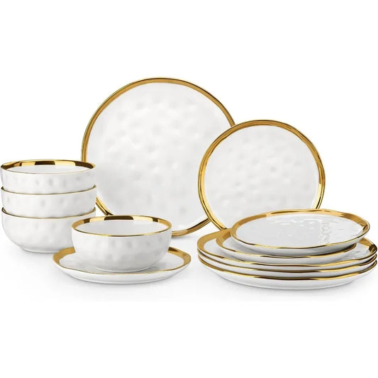 12 Pieces Plates and Bowls Sets, Porcelain