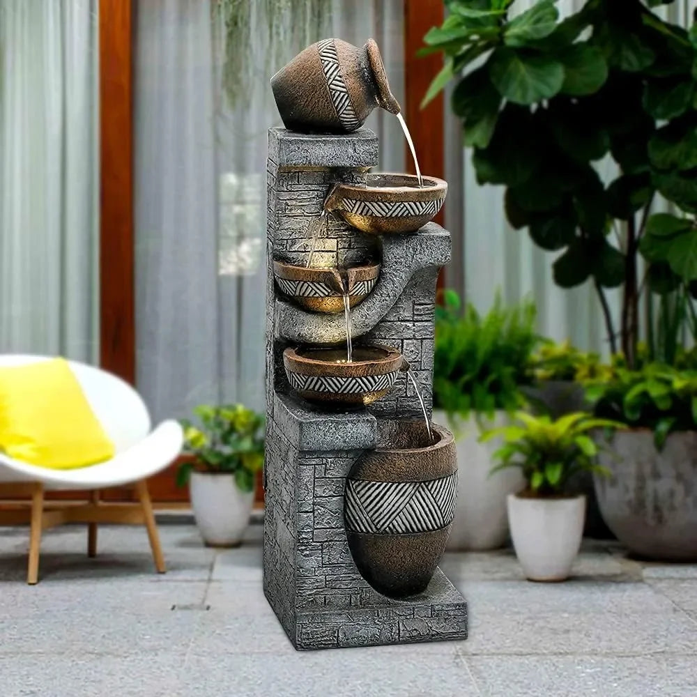 5-story indoor/outdoor garden fountain -42.5-inch modern floor standing stacked water feature -suitable for courtyard decoration
