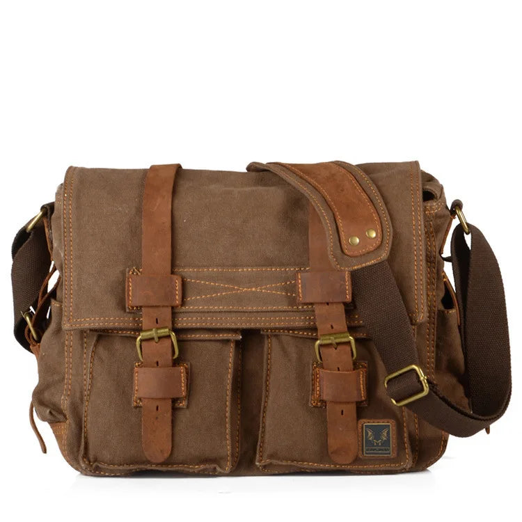 Genuine Leather Shoulder Bag for Men Dark Brown Vintage