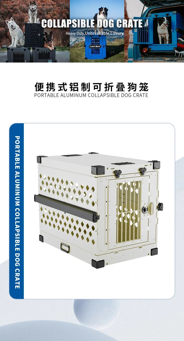 Heavy Duty Collapsible Aluminium Alloy Dog Crate Car Travel