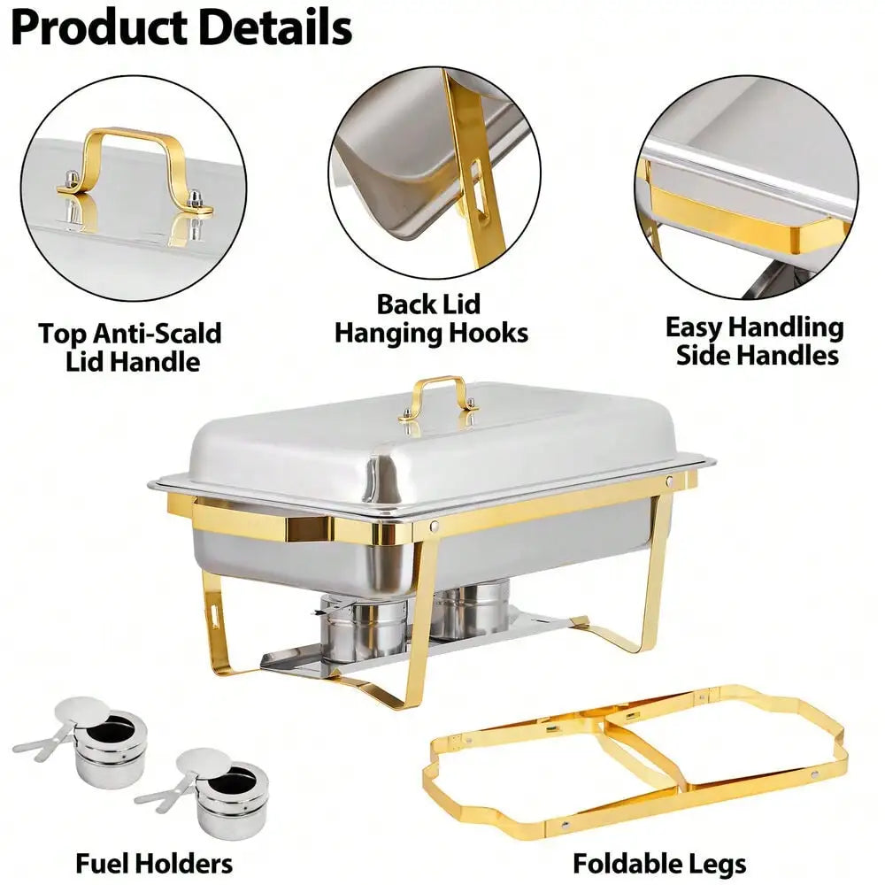 4 Pack 8 Qt Chafing Dishes Gold&Silver Color Buffet Warmer for Restaurant Party