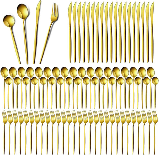 400 Pcs Gold Silverware Set