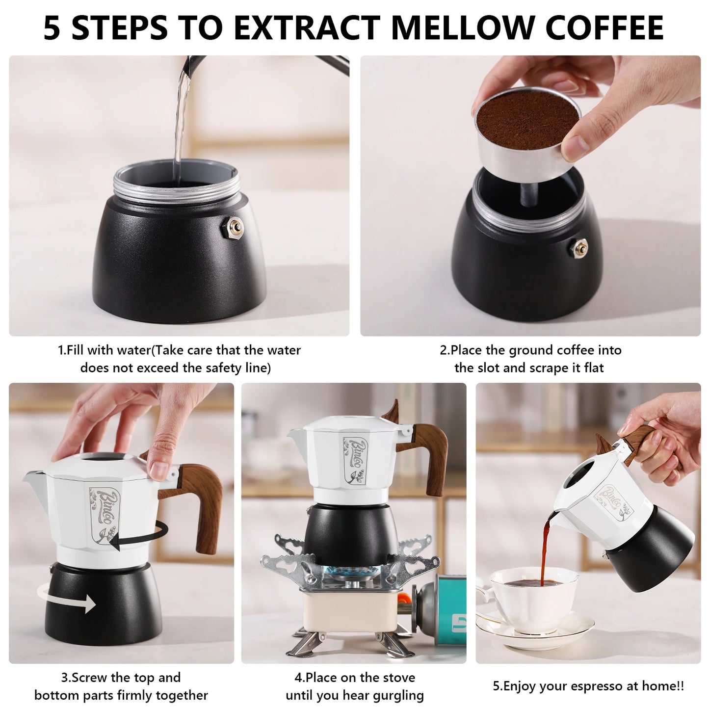 Stovetop Espresso Maker 2 Cups Mocha Coffee Pot for Gas or Electric Ceramic Aluminum