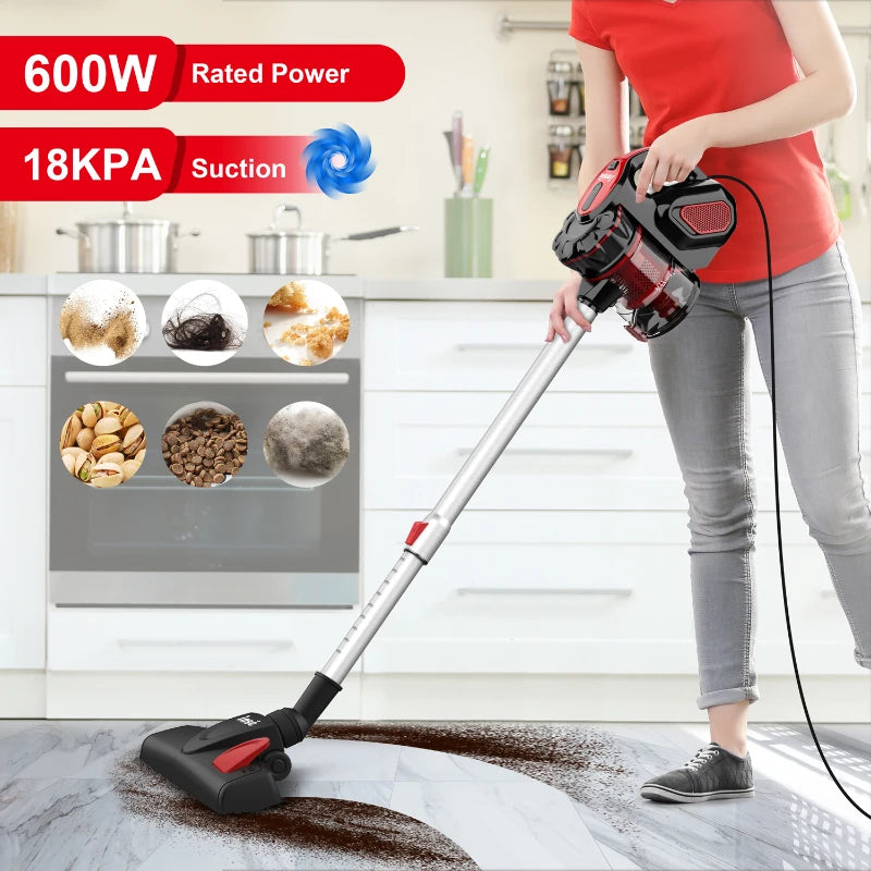 Corded Stick Handheld Vacuum Cleaner for Home Pet Hair on Hard Floors with HEPA Filter and Cyclone Dust Box