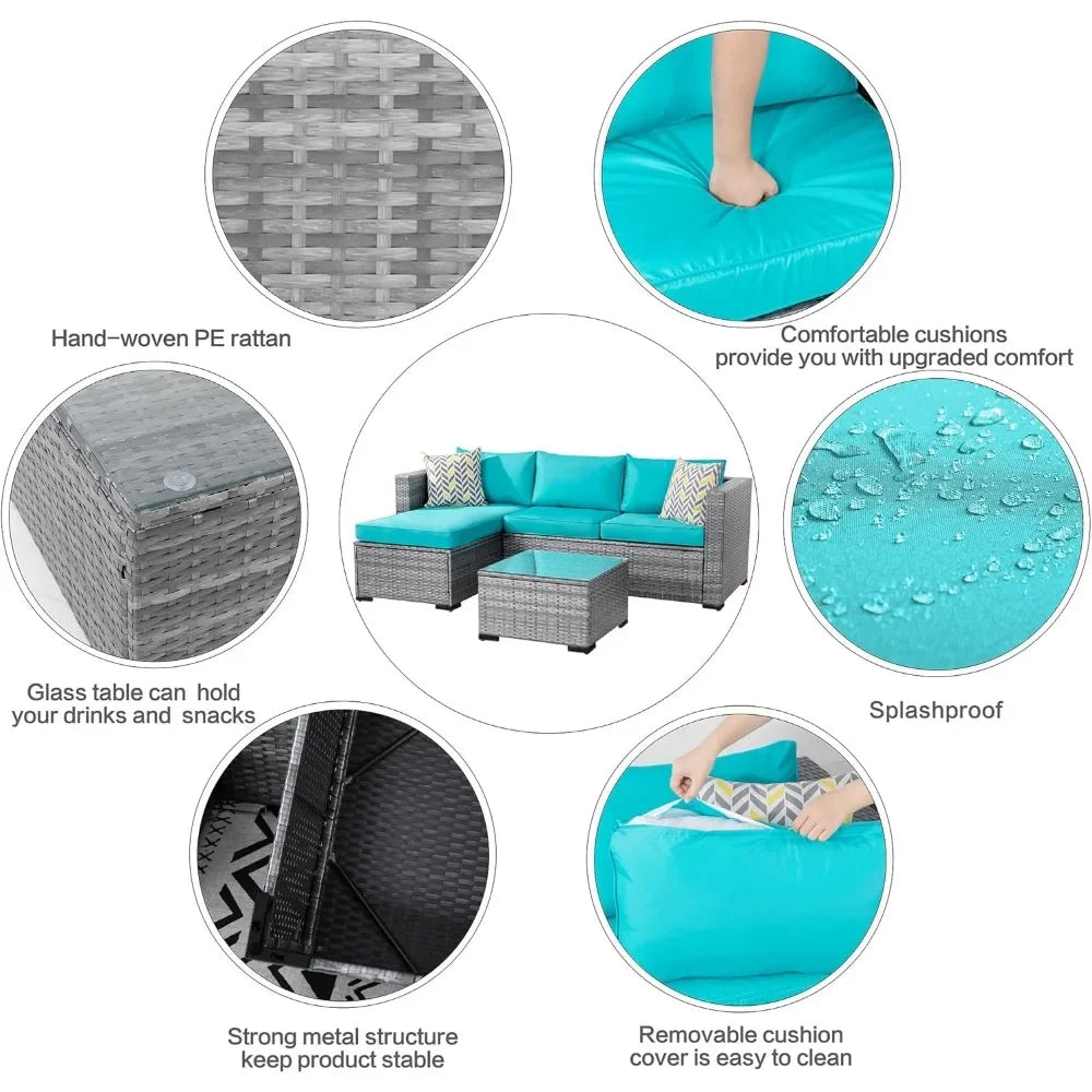 Patio Furniture Sets 3 Pieces Outdoor Sectional Sofa Rattan  Wicker