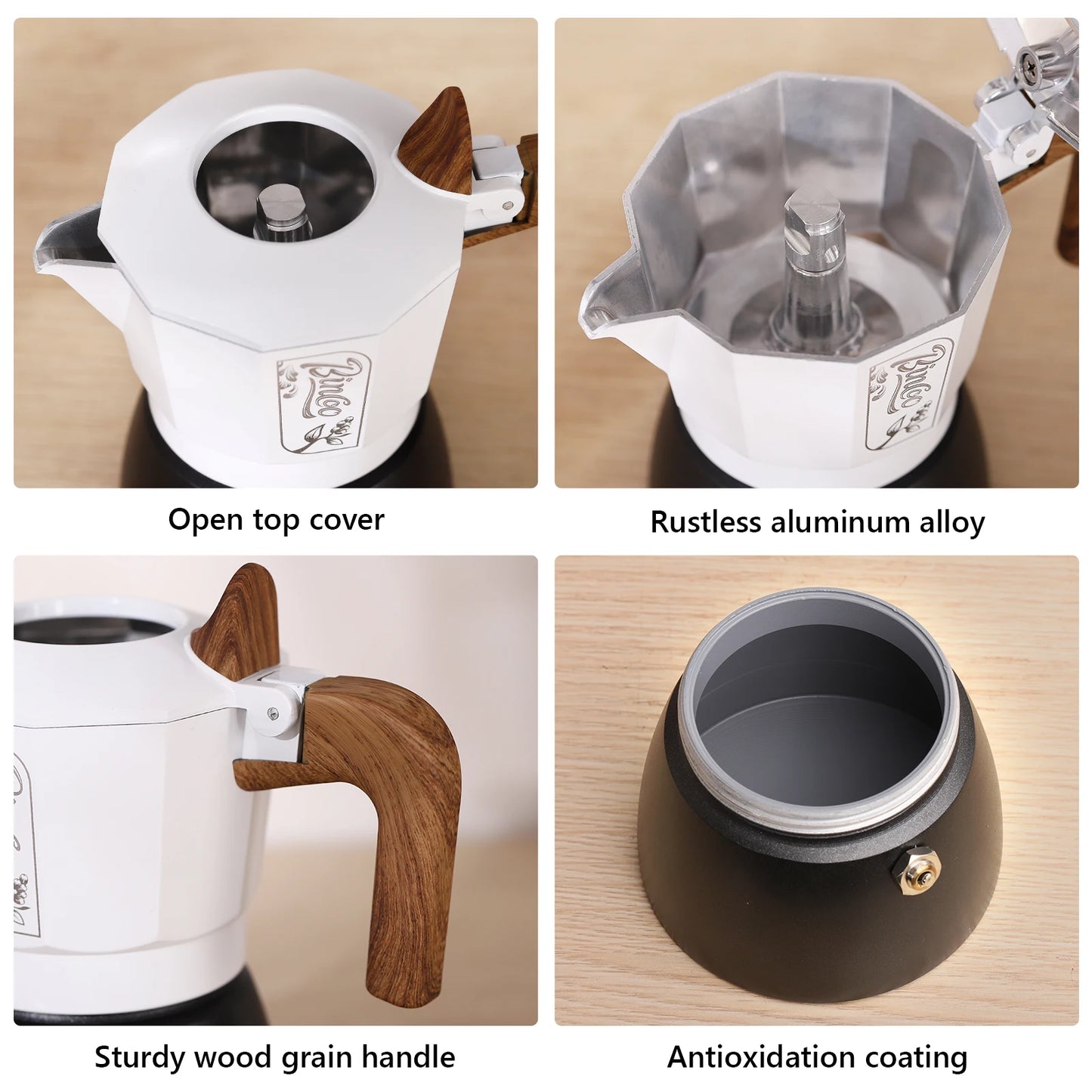 Stovetop Espresso Maker 2 Cups Mocha Coffee Pot for Gas or Electric Ceramic Aluminum