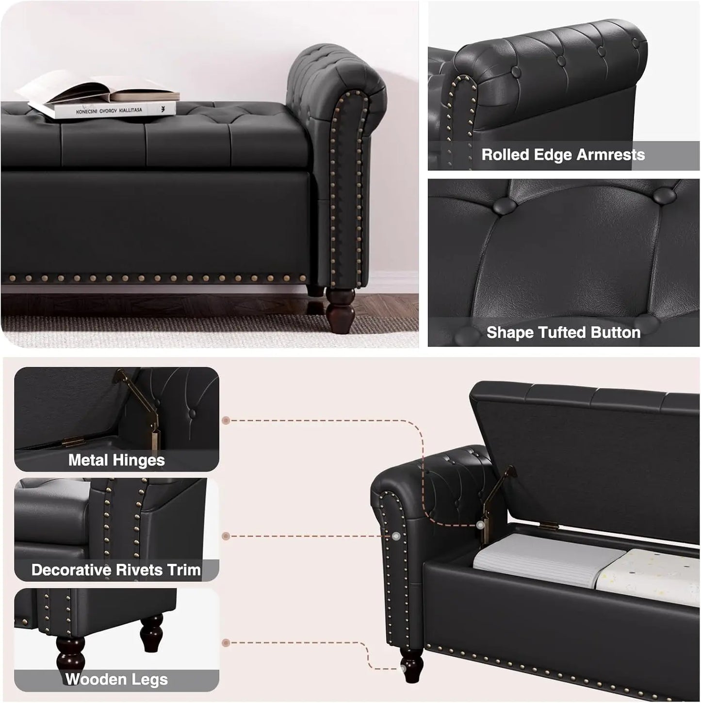 Faux Leather Storage Ottoman Bench