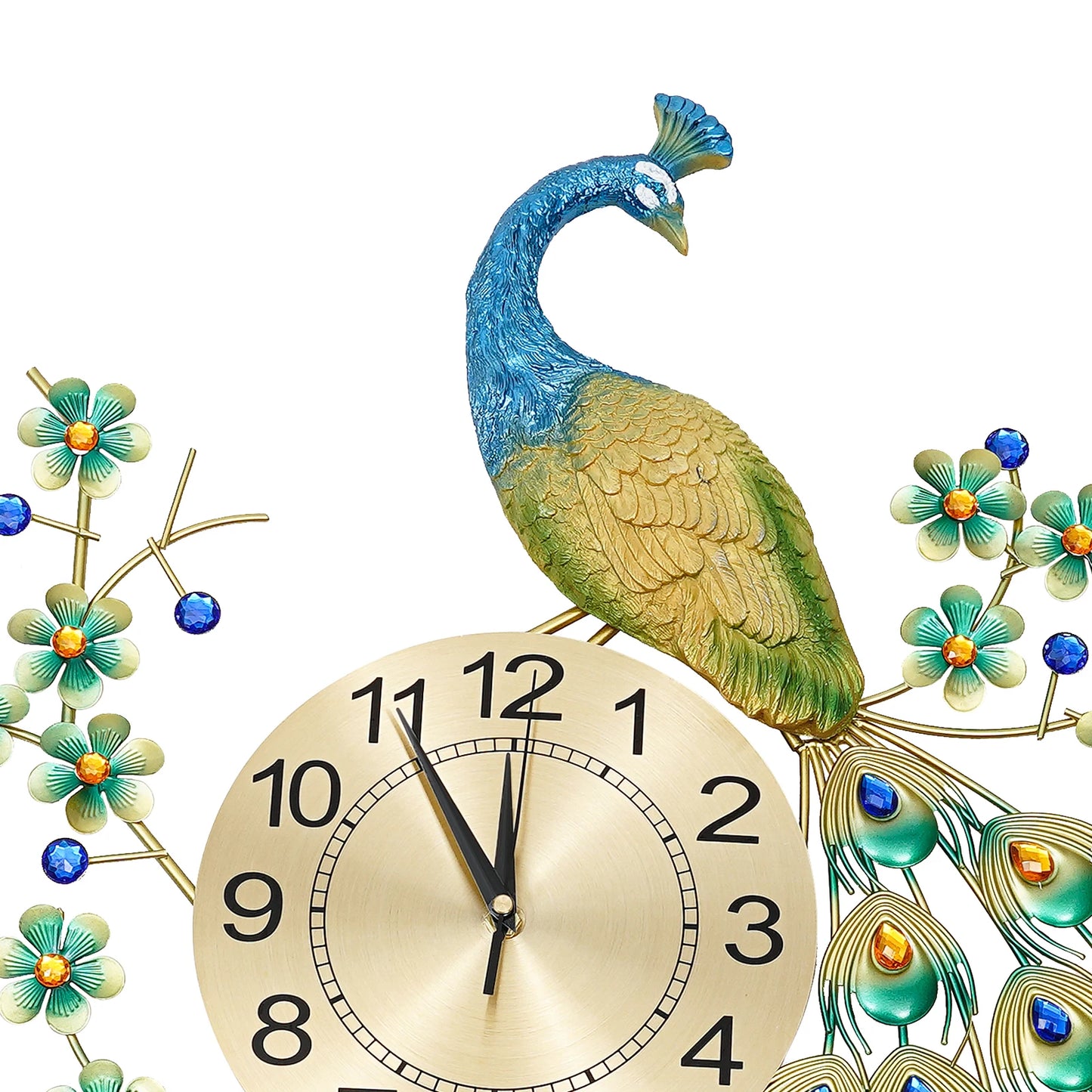 Luxury Peacock Wall Clock Metal 3D Art Decoration for Living Room