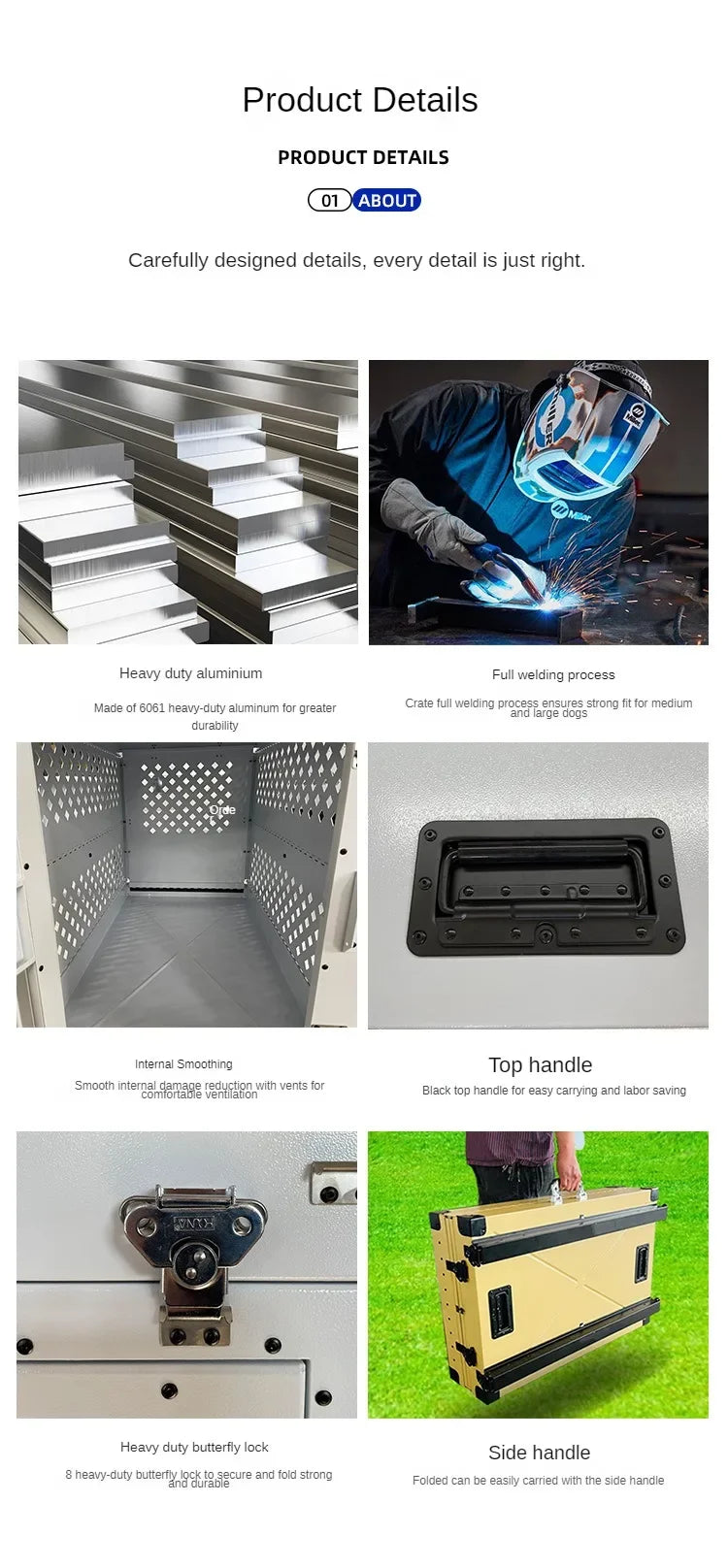 Heavy Duty Collapsible Aluminium Alloy Dog Crate Car Travel