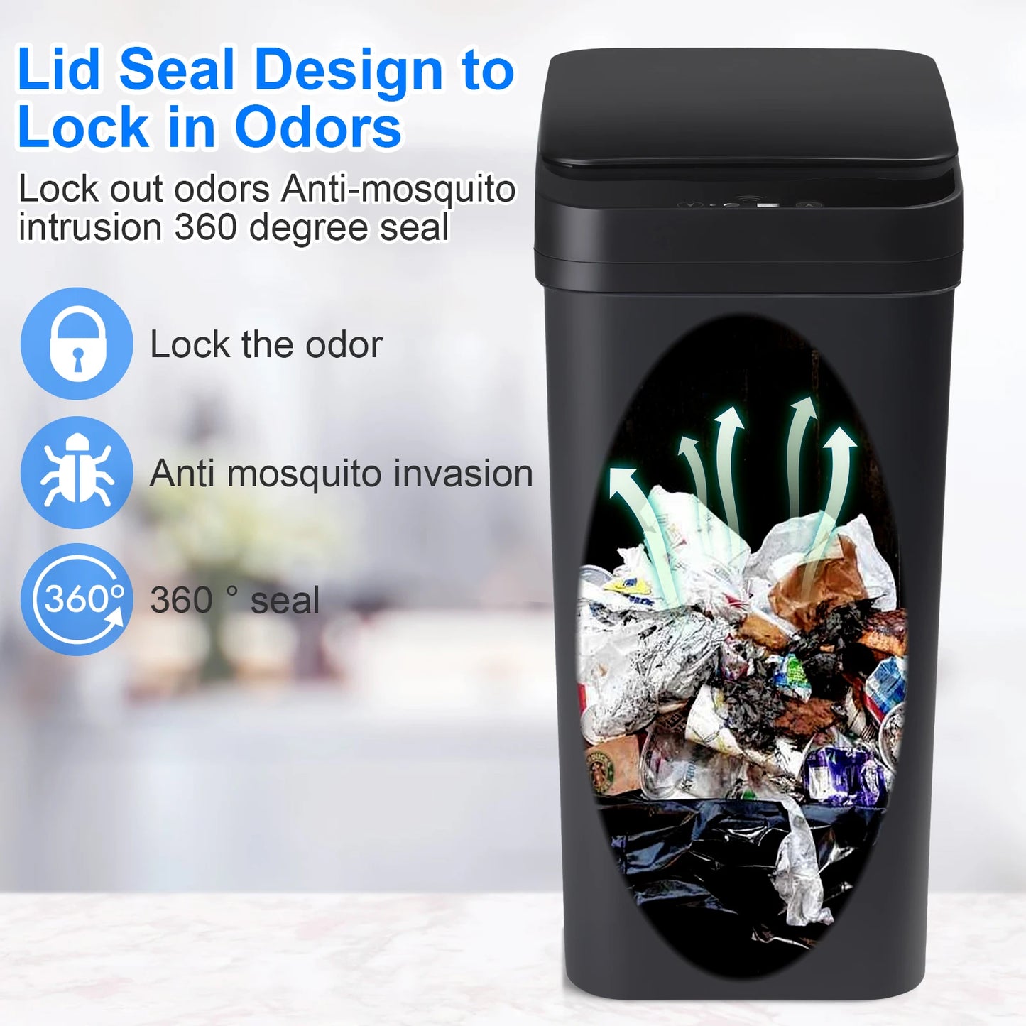 2 Pack 12L Touchless Motion Sensor Bathroom Trash Can Black