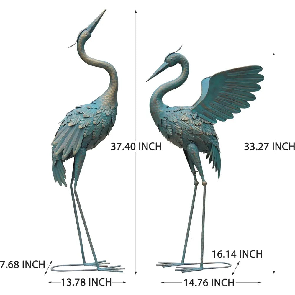 33-37 Inch Metal Crane Garden Sculpture 2-piece Set