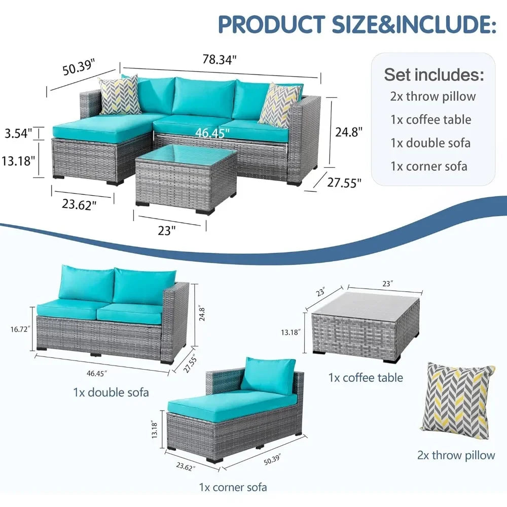 Patio Furniture Sets 3 Pieces Outdoor Sectional Sofa Rattan  Wicker