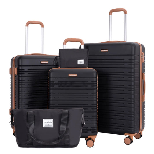 5 Piece Hardshell Luggage Set with Double Spinner Wheels TSA Lock Travel Duffel Bag and Toiletry Bag