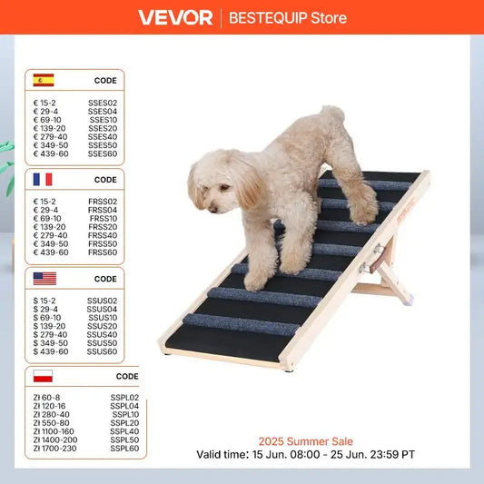 Folding Dog Ramp Ladder Anti Slip Adjustable Wooden for Small Dogs