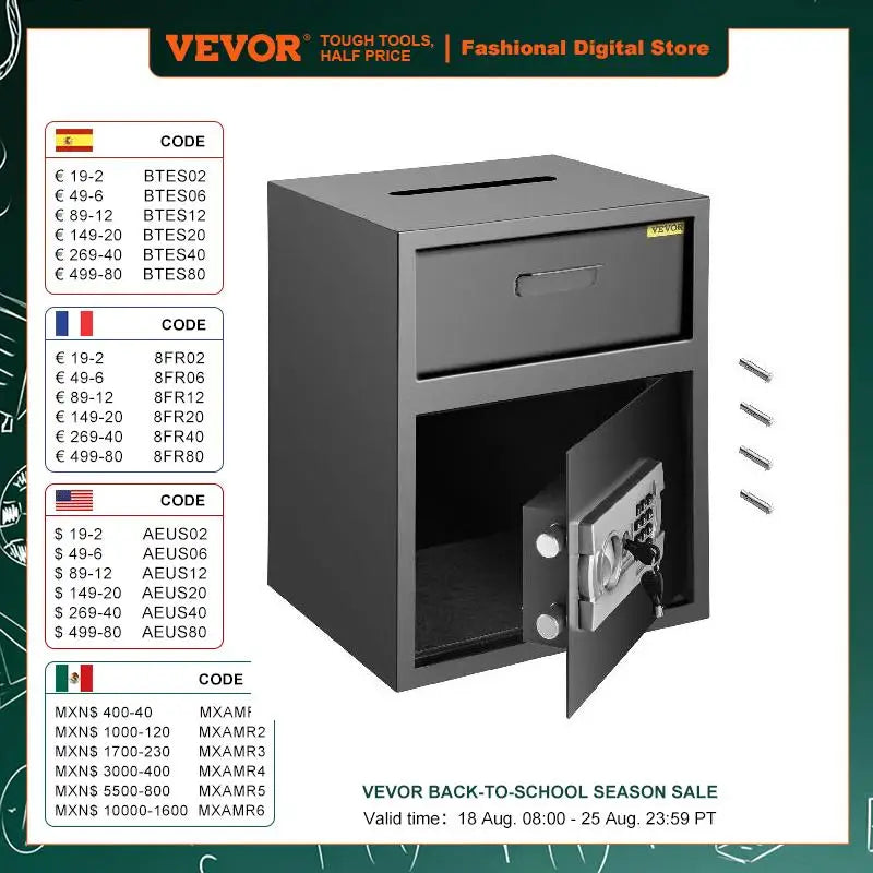 VEVOR Electronic Safe Deposit Box with Drop Slot Secret Hidden Piggy Bank Security Digital Access and Two Keys for Storing Money and Guns