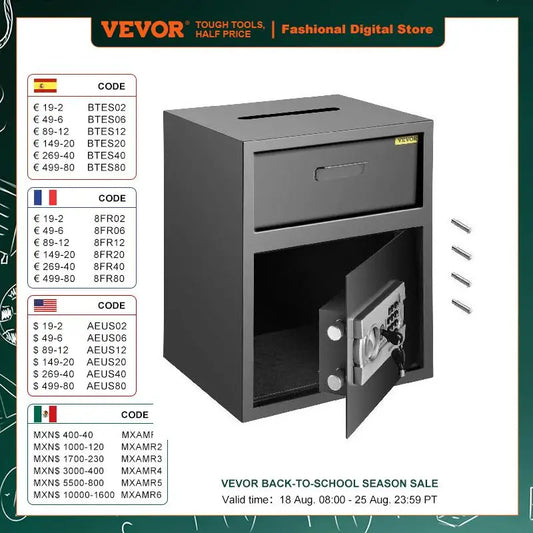 VEVOR Electronic Safe Deposit Box with Drop Slot Secret Hidden Piggy Bank Security Digital Access and Two Keys for Storing Money and Guns