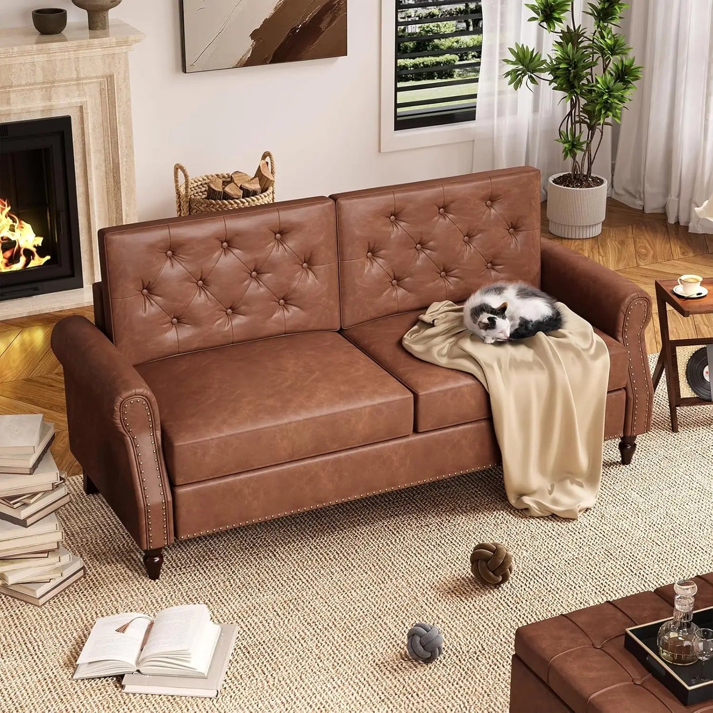 Loveseat Sofa Faux Leather Couch