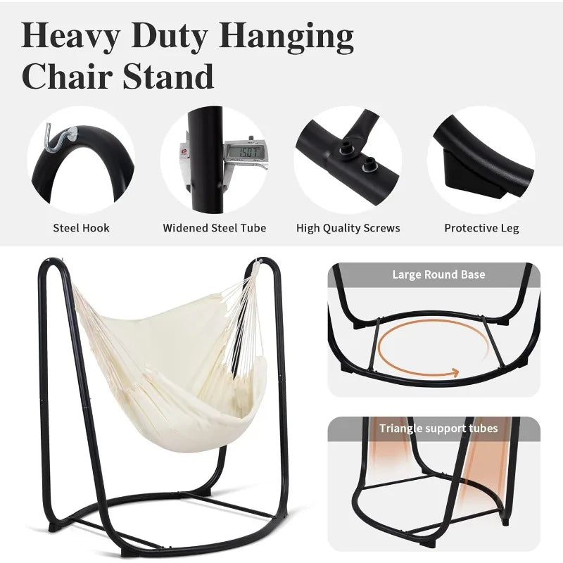 Beige Hammock Swing Chair with Stand, Hanging Chair 330 pounds Capacity