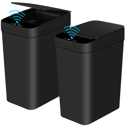 2 Pack 12L Touchless Motion Sensor Bathroom Trash Can Black