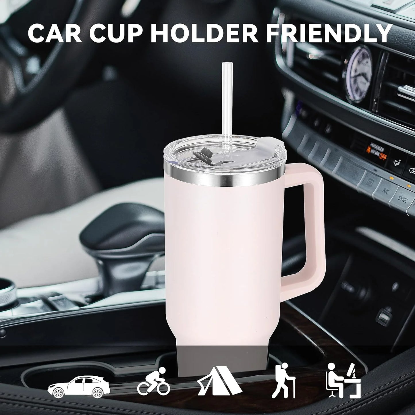 40 oz  Insulated Tumbler with Handle and Straw
