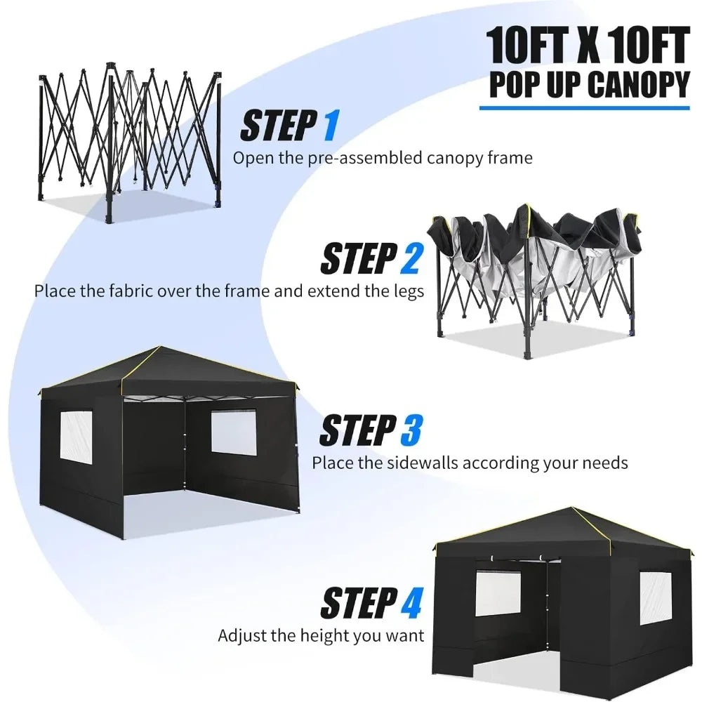 10x10 Pop Up Tent with 4 Side Walls & Mesh Windows