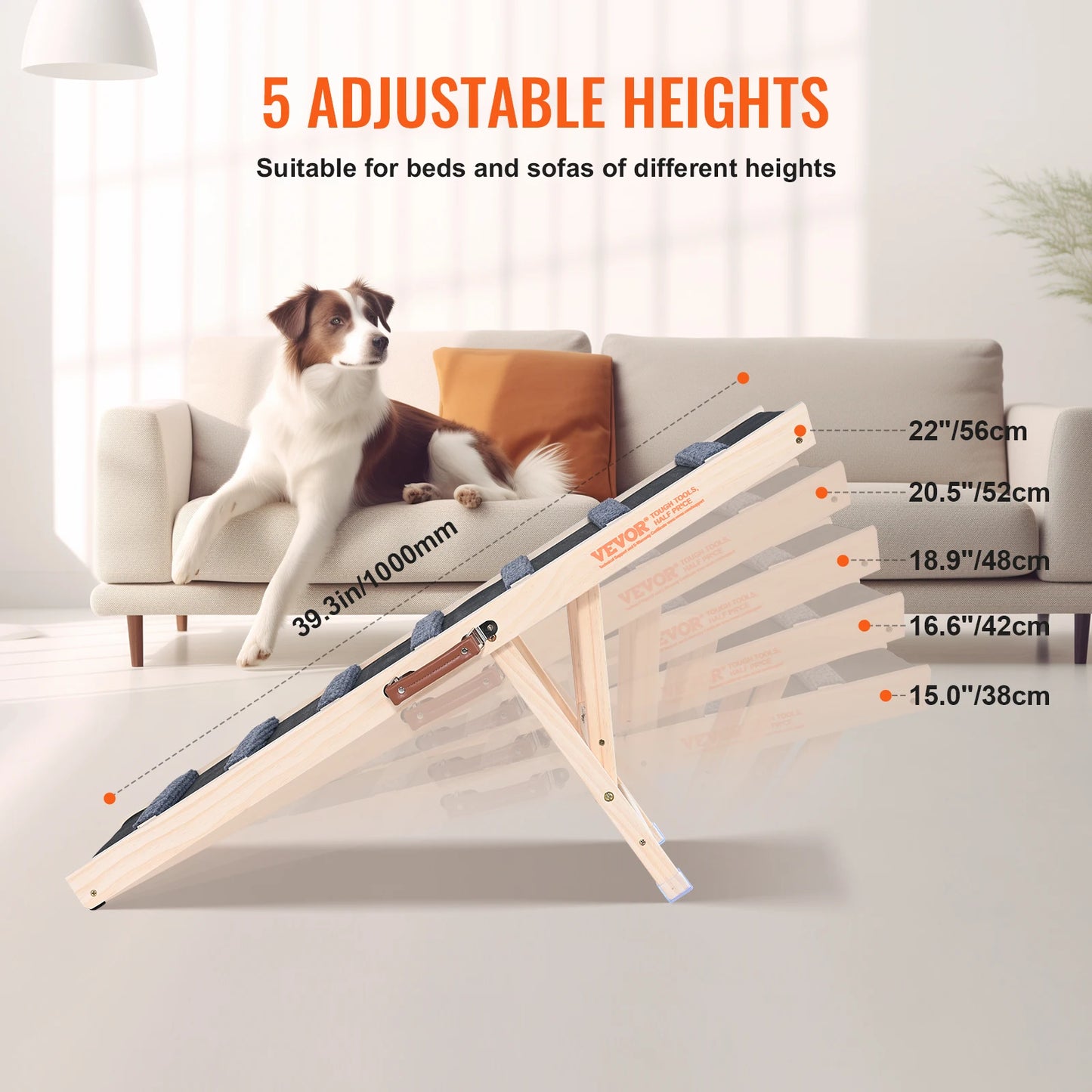 Folding Dog Ramp Adjustable Anti-Slip Wooden Ladder for Small Dogs