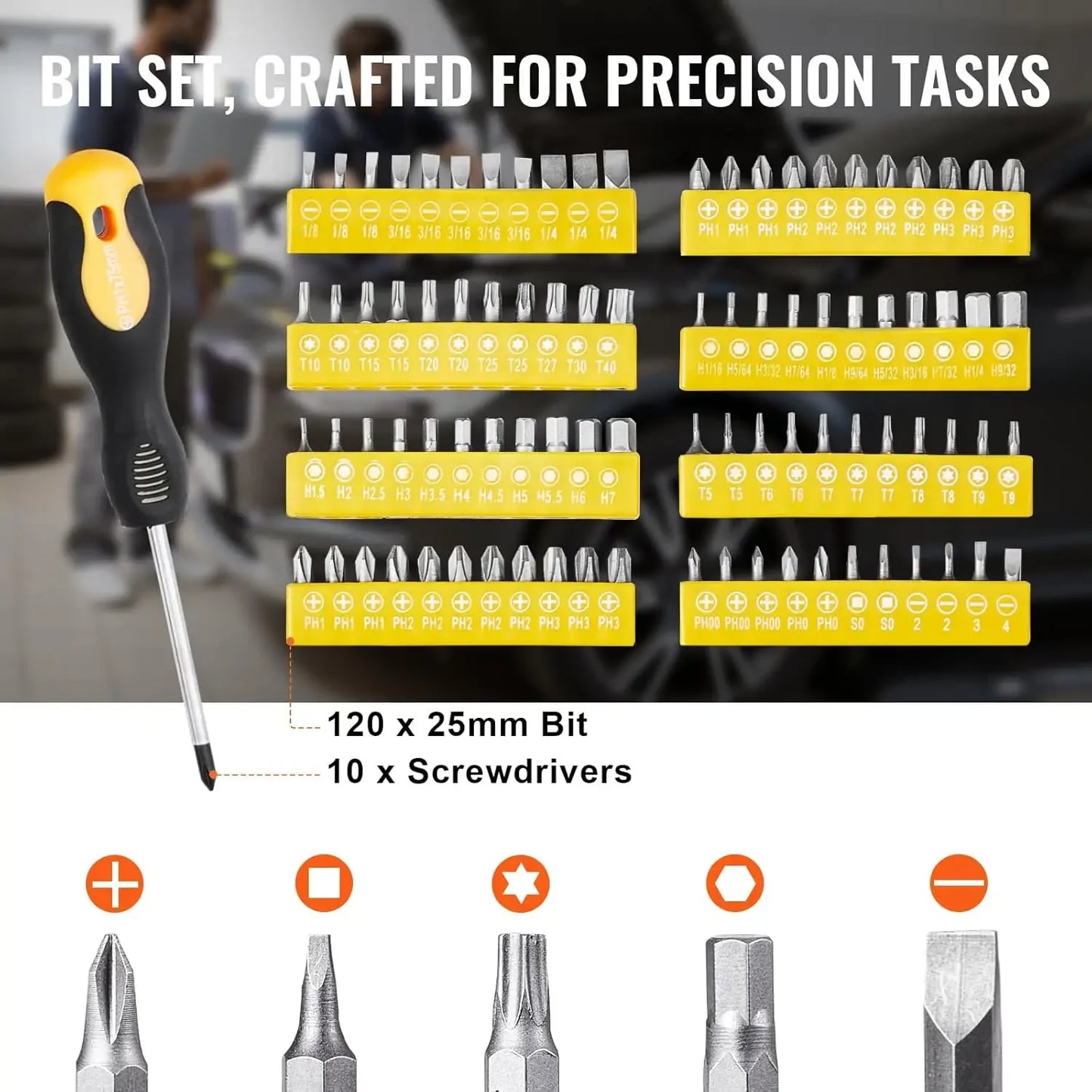 Mechanics Tool Set 221Pieces - 1/4" and 3/8" Drive Sockets