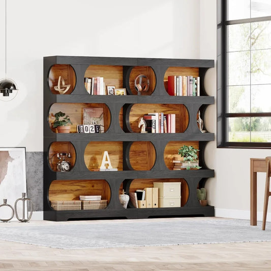 71 Inch Tall Bookcase Set of 2 Modern Wood Display Shelves
