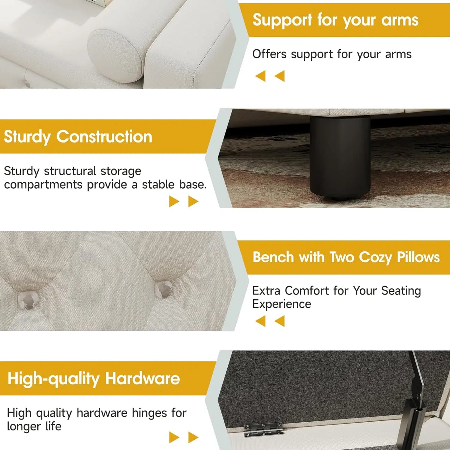 55'' Ottoman Storage Bench Linen Upholstered