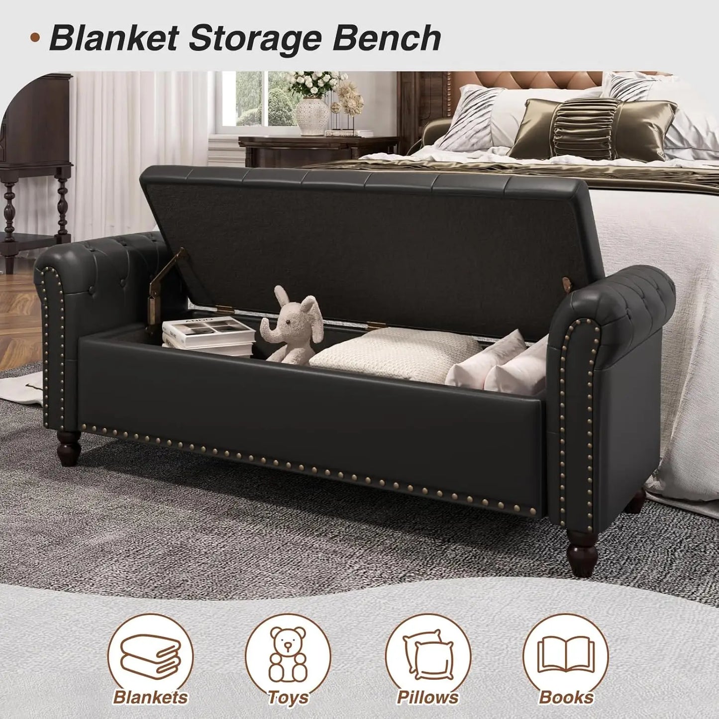 Faux Leather Storage Ottoman Bench