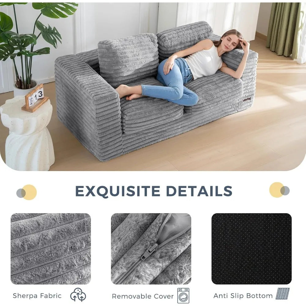 Two-Seat Bean Bag Sofa with Pillows and Armrests