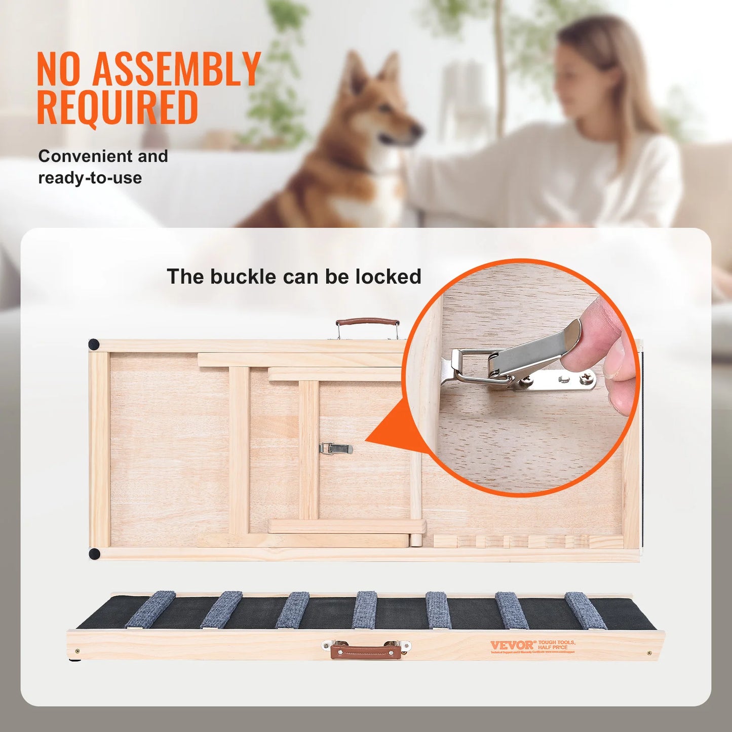 Folding Dog Ramp Ladder Anti Slip Adjustable Wooden for Small Dogs