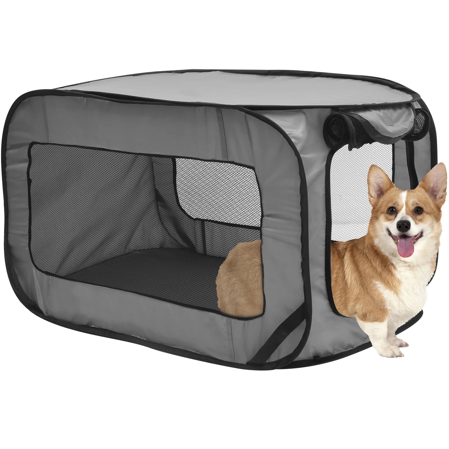 Foldable Portable Pop Up Dog Travel Crate With Zipper Mesh