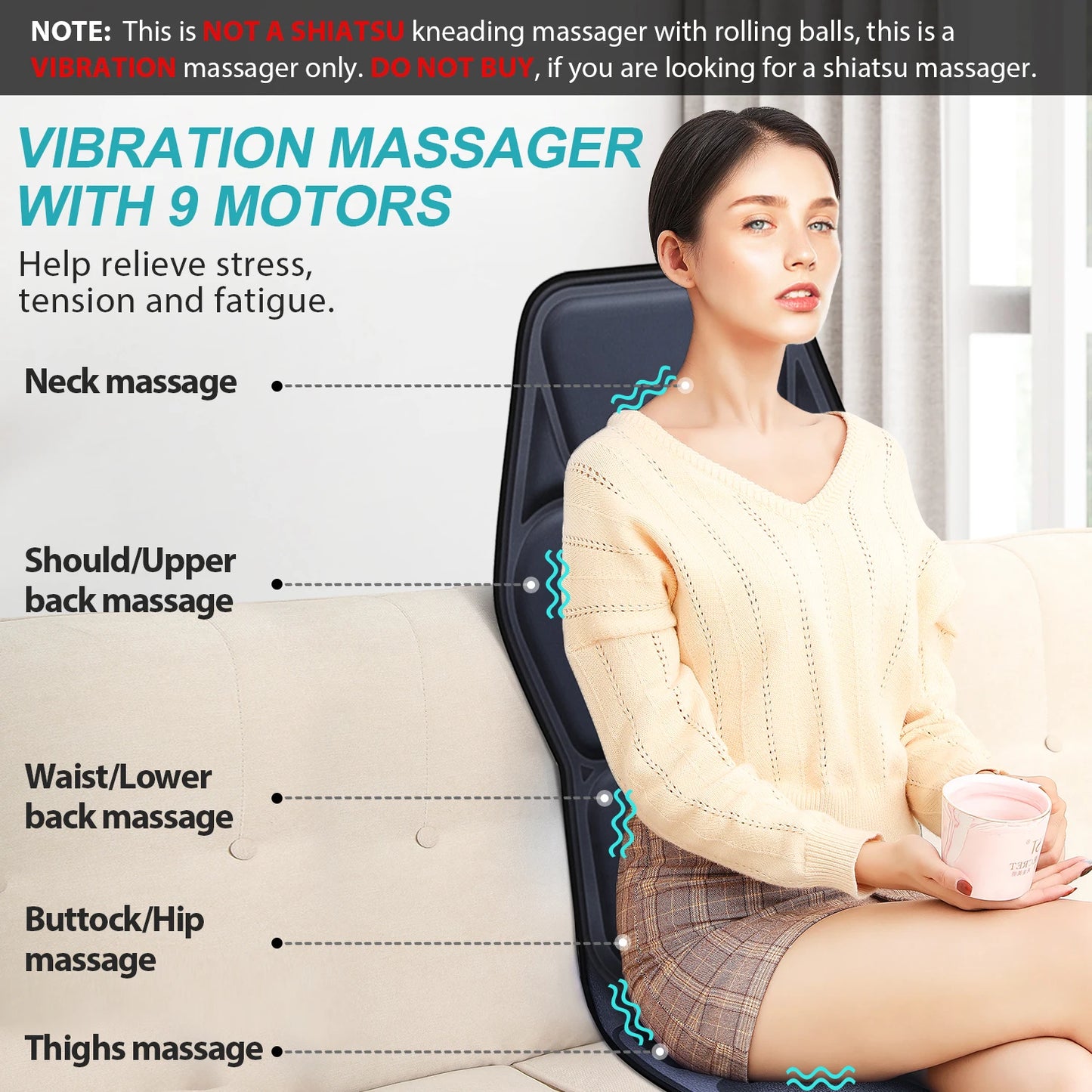 Massage Seat Cushion With Heating And Adjustable Lumbar Support