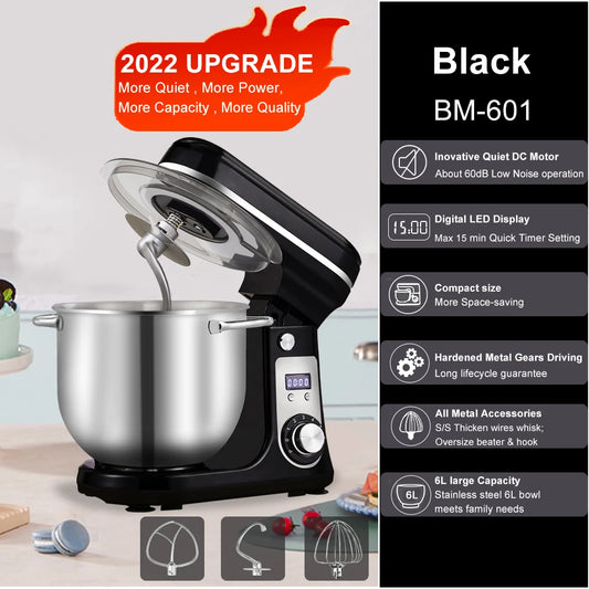BioloMix Kitchen Food Stand Mixer 1200W 6L Blender with Quiet Motor Cream Egg Whisk and 6 Speed Settings
