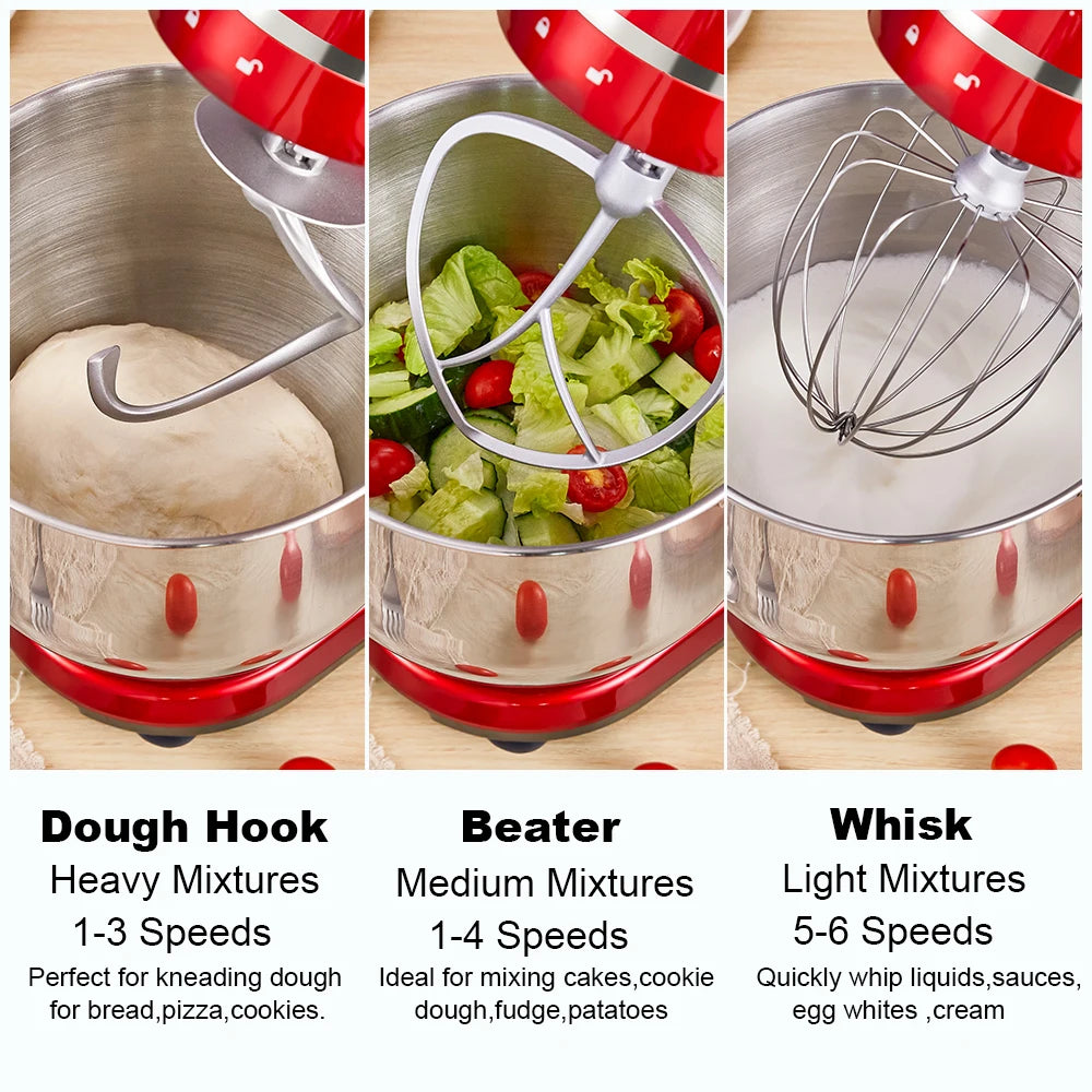BioloMix Kitchen Food Stand Mixer 1200W 6L Blender with Quiet Motor Cream Egg Whisk and 6 Speed Settings