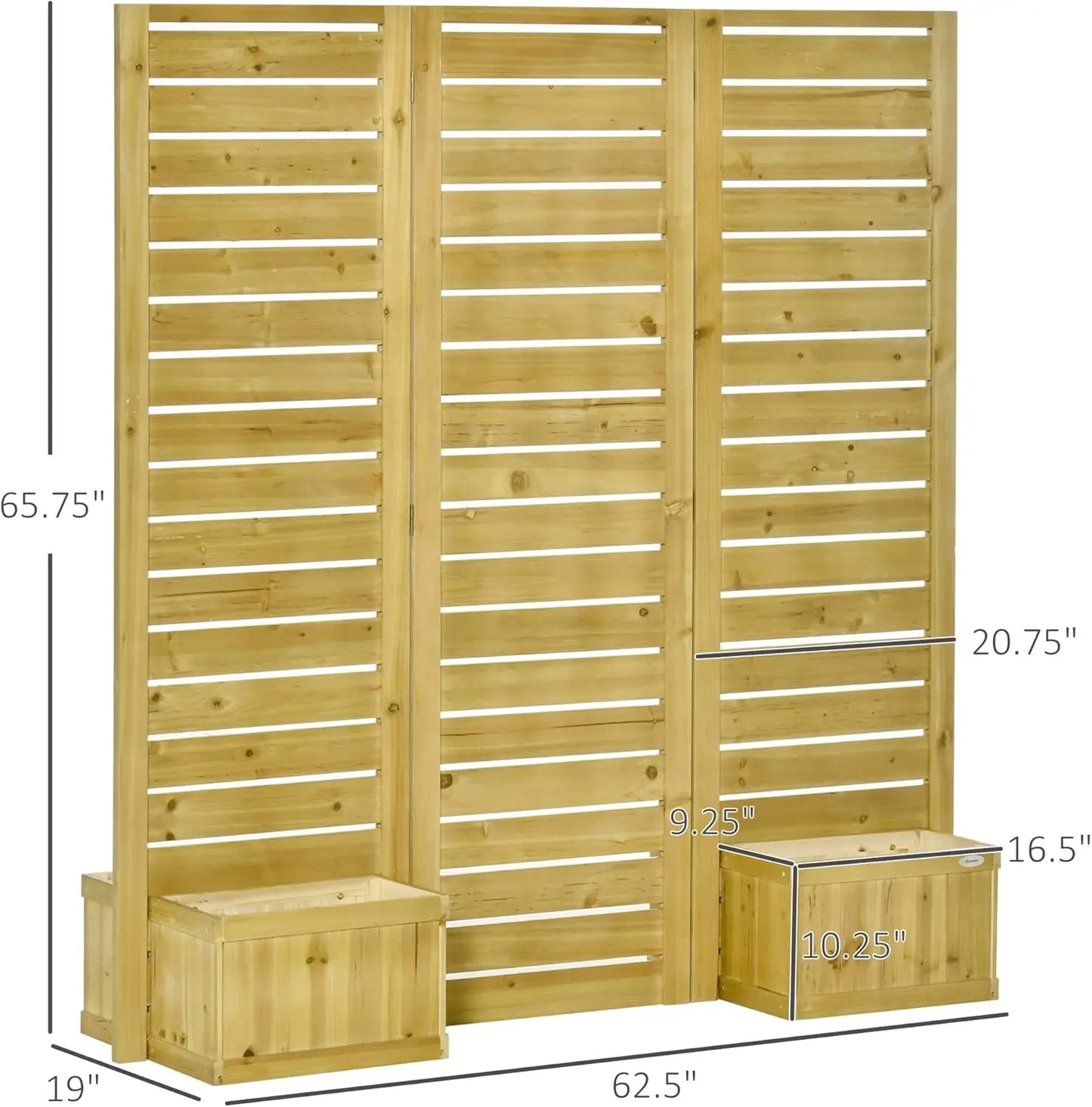Outsunny Freestanding Outdoor Privacy Screen, 4 Self-Draining Planters/Raised Garden Beds