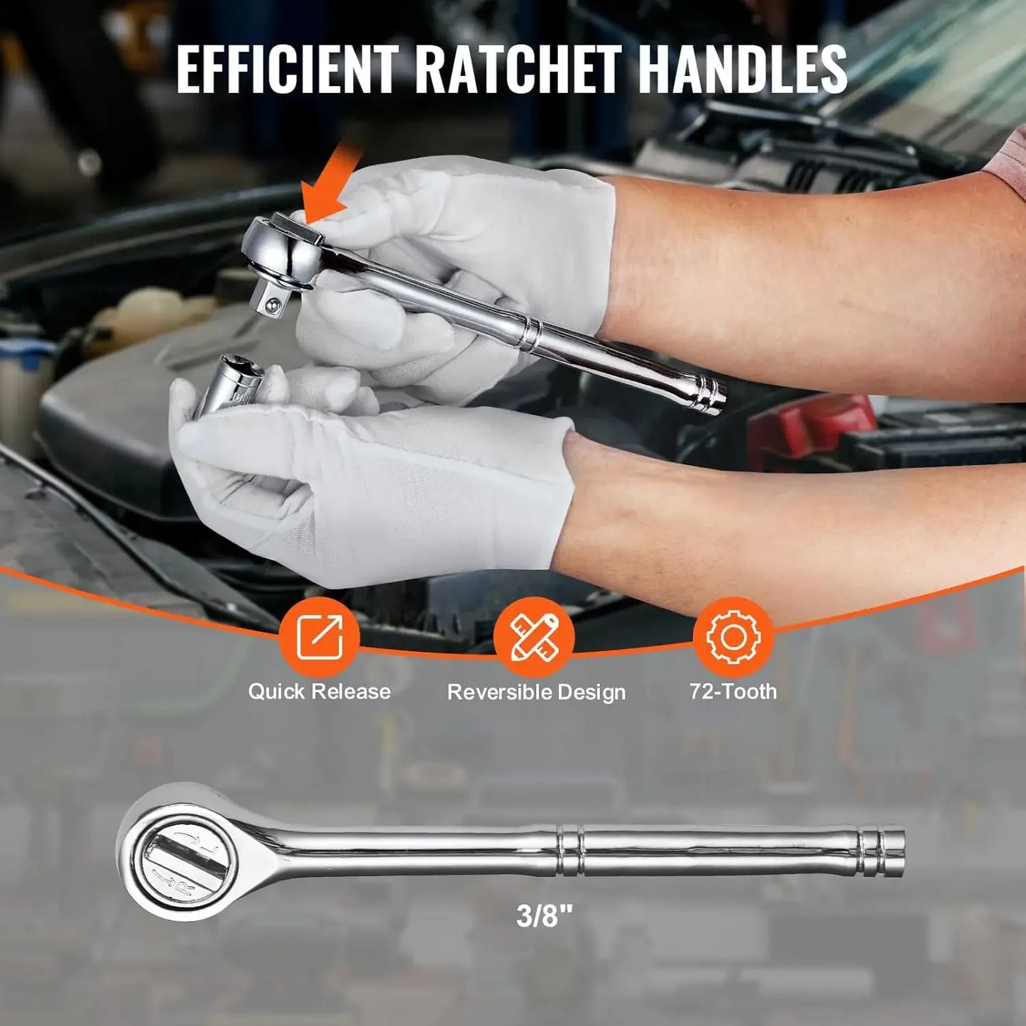 Mechanics Tool Set 221Pieces - 1/4" and 3/8" Drive Sockets
