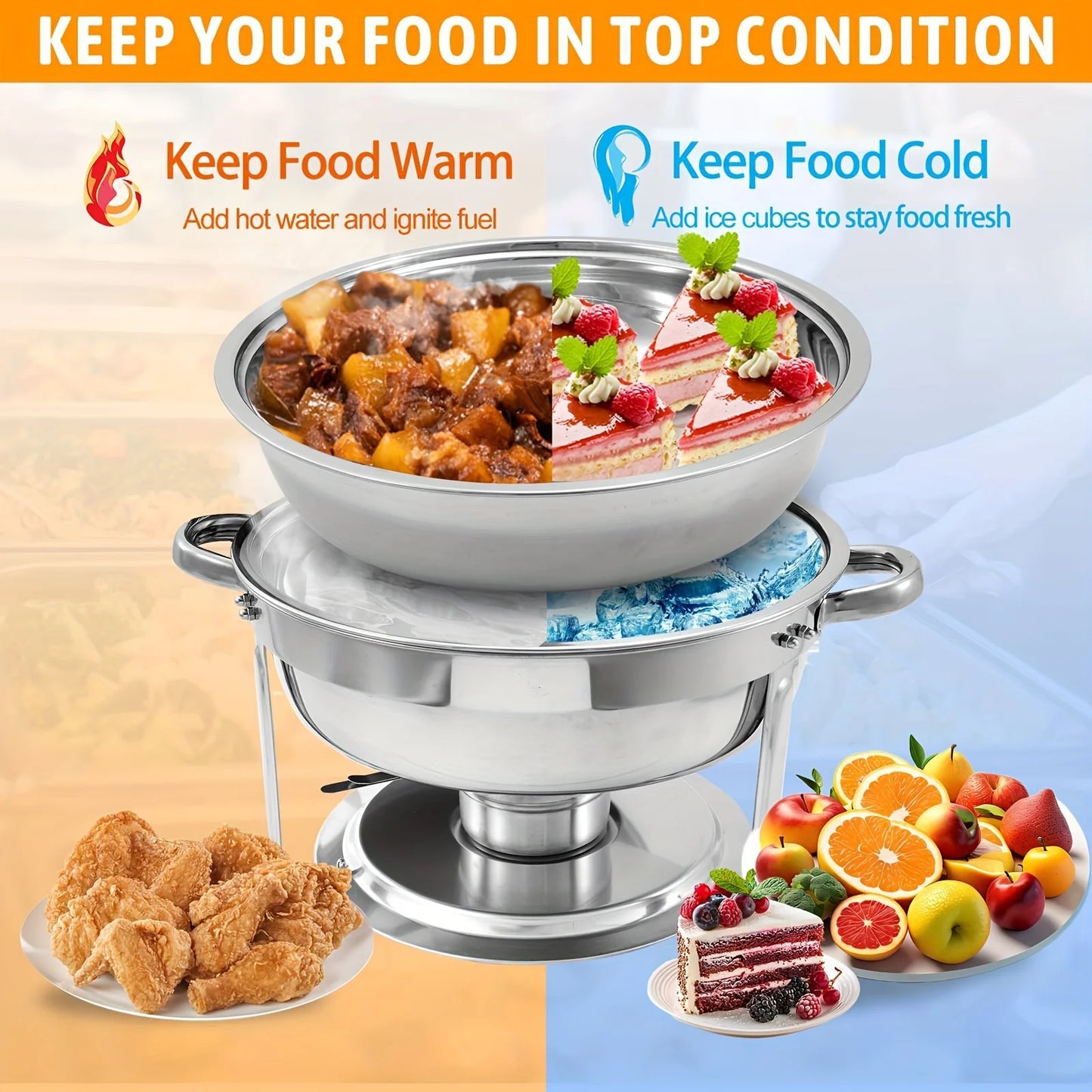 1/2/4/6/8 Packs 5-Qt Stainless Steel Chafing Dish Buffet