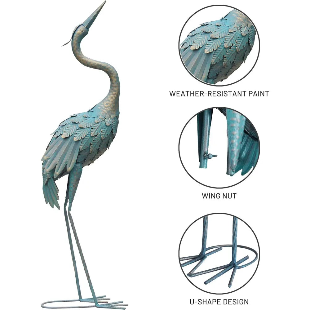 33-37 Inch Metal Crane Garden Sculpture 2-piece Set