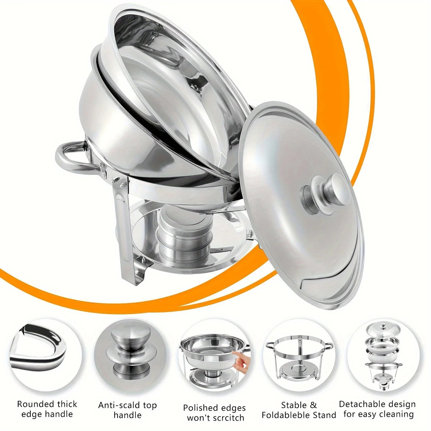 1/2/4/6/8 Packs 5-Qt Stainless Steel Chafing Dish Buffet