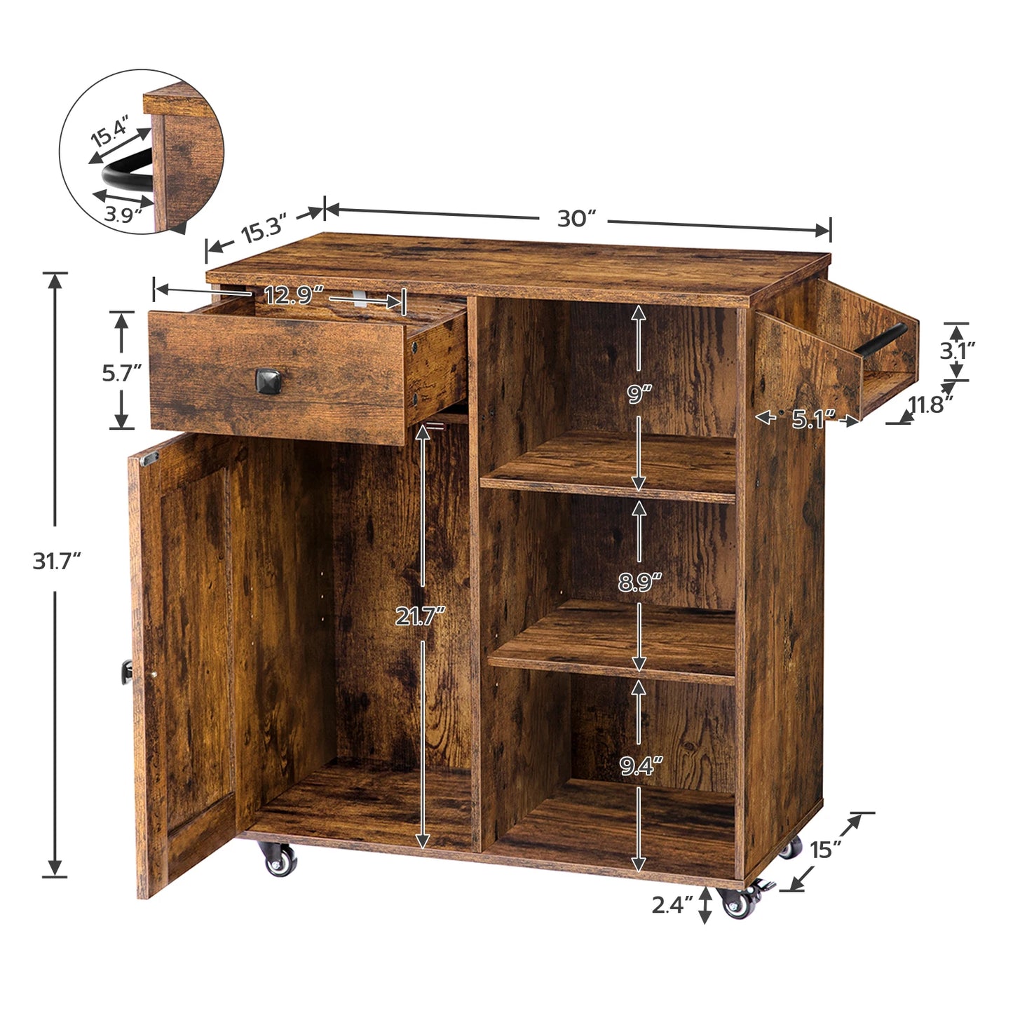Kitchen Island Storage Cabinet with Drawer and Spice Rack Wood Assembly Corner Shelf