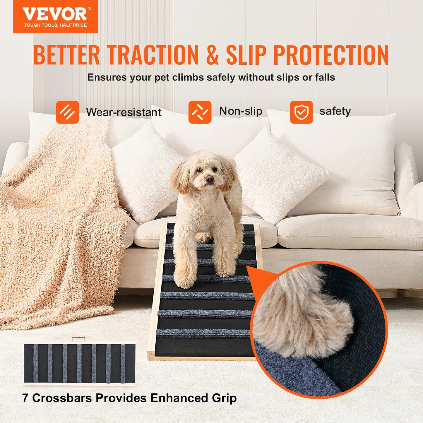 Folding Dog Ramp Adjustable Anti-Slip Wooden Ladder for Small Dogs