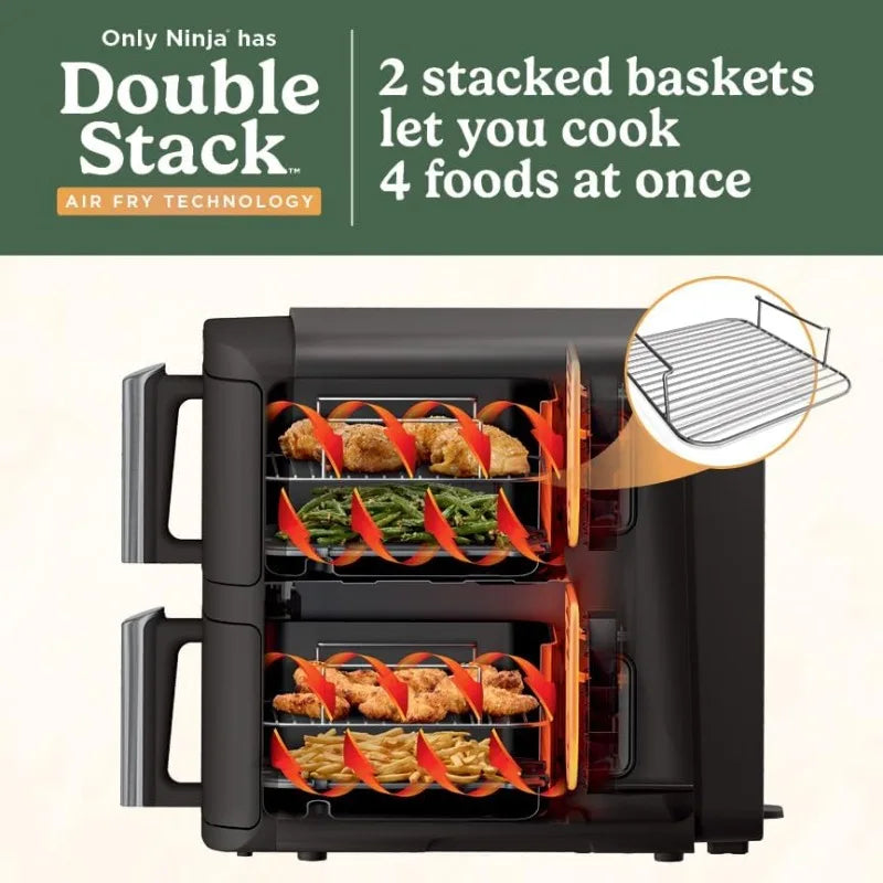 2-Basket Air Fryer, 8 QT, 6-in-1, Smart Finish & Match Cook